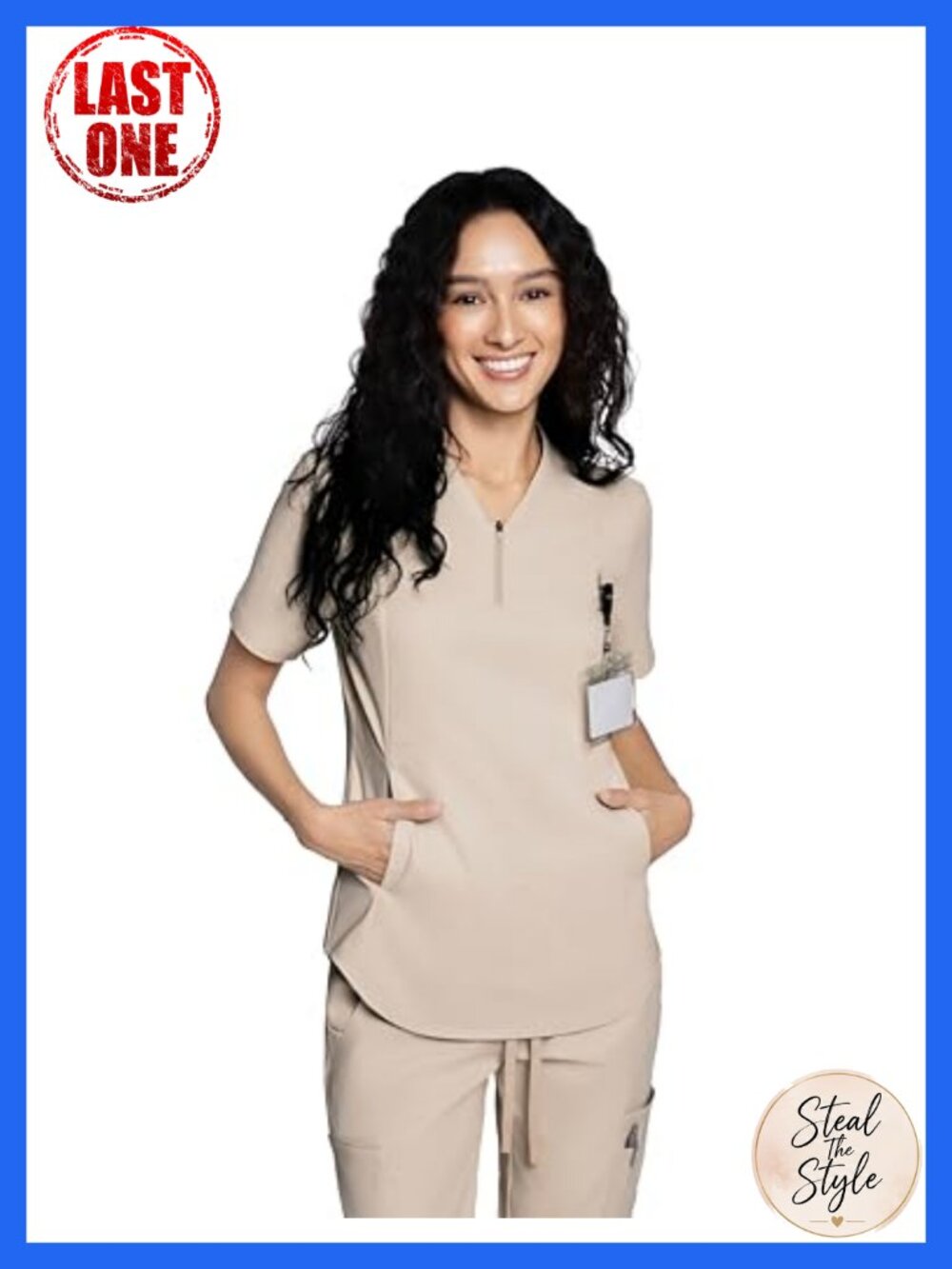 Women's Slim Fit V-Neck Scrub Top with Zip Front Medical Workwear